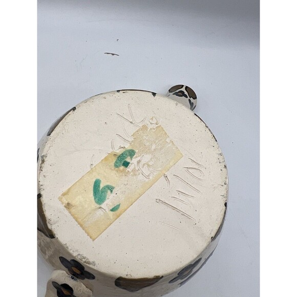 Artist Handmade Glazed Pottery Pitcher Butterfly Floral Design Spring Decor - Picture 15 of 16